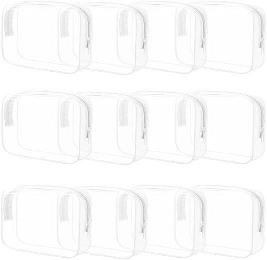 12 Pieces Clear Makeup Bags Bulk, PVC Waterproof Cosmetic Bag with Zipper, TSA Approved Toiletry Bag for Travel, Transparent Pouches Organizer Storage for Men and Women (White, Medium)