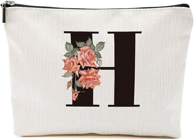 Personalized Makeup Bag, Initial Letter H Makeup Bag for Women Rose Monogram Cosmetic Bags Toiletry Pouch, Monogrammed Gifts for Women Mom Grandma Sister Friends Thanksgiving Christmas Birthday Gift
