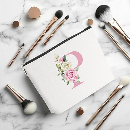 Pink Monogram Makeup Bag, Initial P, Cosmetic Bag Personalized Travel Organizer Bags Makeup Pouch, Monogrammed Gifts for Women Girls Friend Sisters Bridesmaid Wedding Bridal Shower Gifts