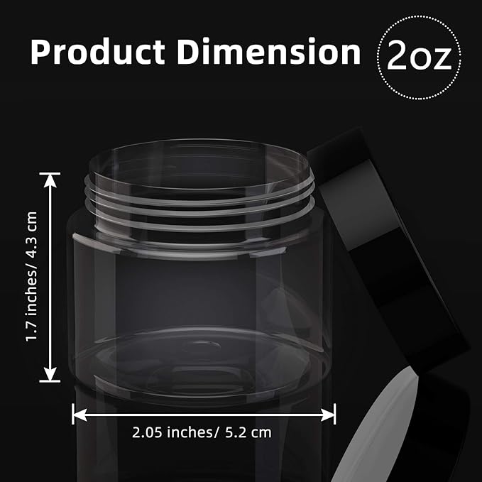 Patelai 4 Pieces Round Wide-mouth Leak Proof Plastic Container Jars with Lids for Travel Storage Makeup Beauty Products Face Creams Oils Salves Ointments DIY Making(2 Ounce,Black)