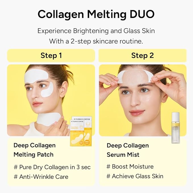 SUNGBOON EDITOR Melting Collagen Set (Deep Collagen Melting Patch 6pcs, Barrier Serum Mist), Real Collagen Care for Puffy Eyes and Neck Wrinkles, Best Gifts for Mom, Skincare Gift Sets for Mom