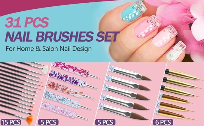 Artdone 35pcs Nail Art Pens brushes,Nail Art Tool Set,Nail Dotting Tools,Nail Dust Brush,Striping Nail Art Brushes for Long Lines,Nail Drawing Pen For Nail Design