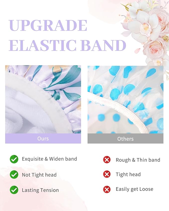 Shower Cap, Terry lined Reusable shower caps, Large Shower Cap for Women, Waterproof Hair cap Triple Layer Shower Caps for Long Thick Hair