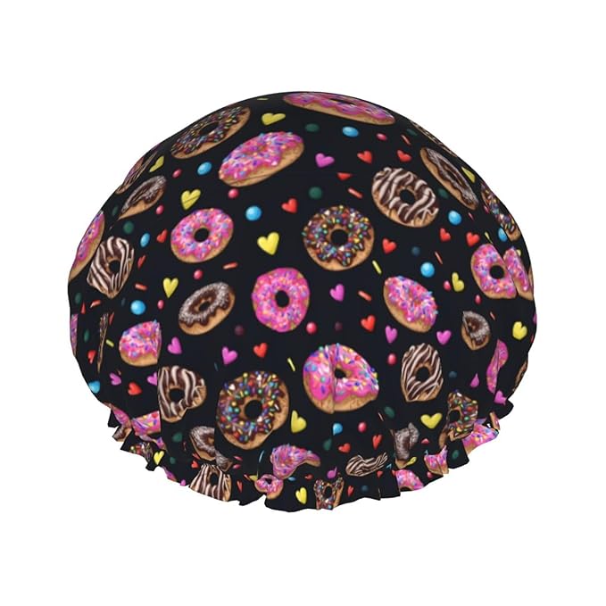 Doughnut Donuts Shower Cap For Women Reusable Waterproof Double Layers Bath Cap Hair Protection Elastic Ladies Spa Salon Shower Hat