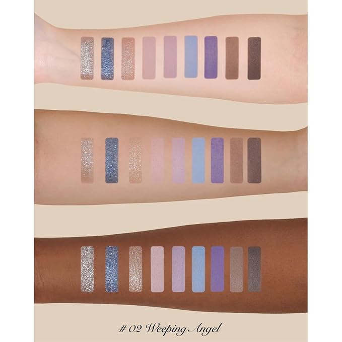 Flower Knows Little Angel 9-Color Eyeshadow Palette with 6 Matte+3 Shimmer Blue Shades,Long-lasting,Easy-to-apply & Highly Pigmented Goth Eye Shadow(02 Weeping Angel,0.37 Oz)