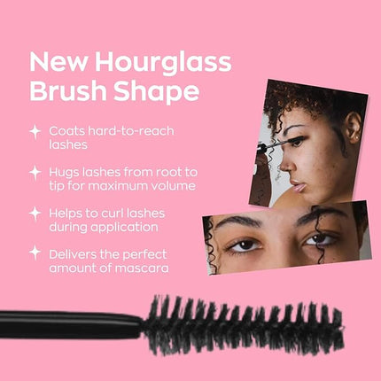 Elizabeth Mott Black Volumizing Mascara – Smudge-Proof, Lengthening Fiber Formula, Hourglass Wand – Clump-Free, Water-Resistant & Cruelty-Free – Safe for Lash Extensions, Long-Lasting, Full-Size 8ml