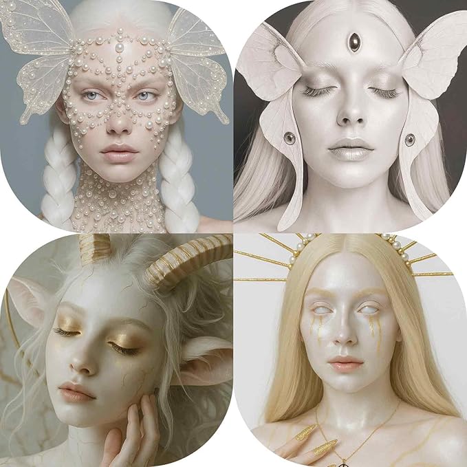 BOBISUKA Pearl White Face Body Paint, Water-Based Metallic Silver Face Painting Kit & Body Paints, Facepaint for Halloween Costume Cosplay Siren, Ice Fairy & Statue SFX Make-Up, Movie, Theater & Stage