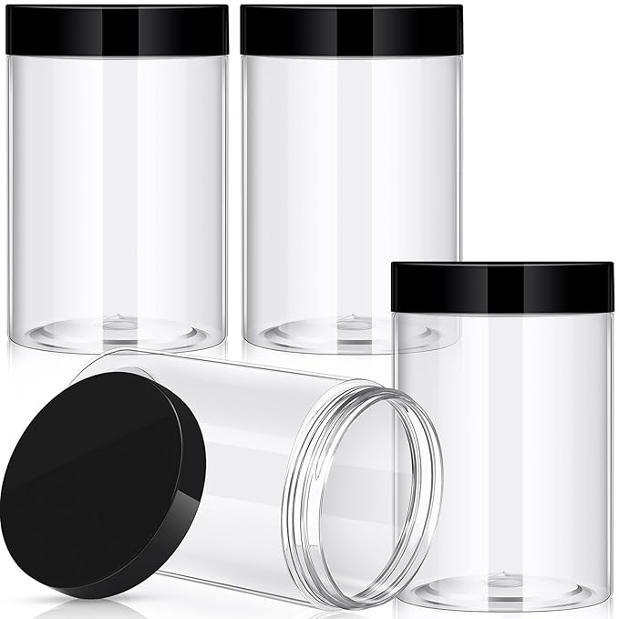Patelai 4 Pieces Round Wide-mouth Leak Proof Plastic Container Jars with Lids for Travel Storage Makeup Beauty Products Face Creams Oils Salves Ointments DIY Making(27 Ounce,Black)