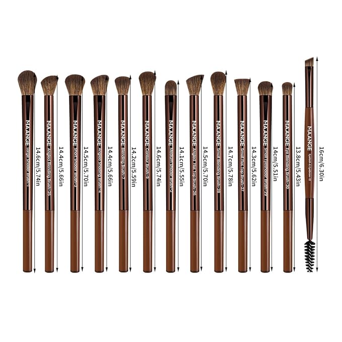 MAANGE 13 Pcs Makeup Brushes with Bag, Multi-functional Eye Makeup Brush Set Professional Blending Eyeshadow Concealer Eyebrows Eyeliner (Brown)