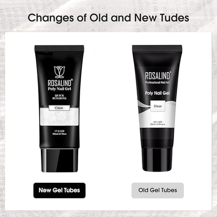 ROSALIND Clear Acrylic Poly Nail Gel 2.7 oz Poly Extension Gel for Nail Art Decoration, Nail Thickening Extension Builder Clear Gel Easy to DIY Use at Home Need UV Lamp