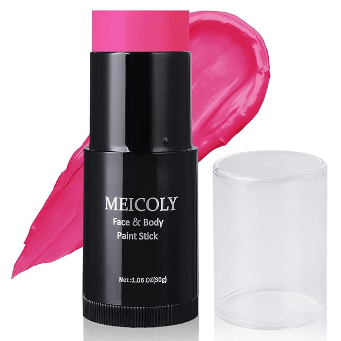 MEICOLY Pink Face Body Paint Stick(1.06Oz),Waterproof Sweatproof Pink Eye Black Softball/Baseball/Football,Cream Body Paint,Blendable Face Paint for Halloween Special Effects SFX Makeup