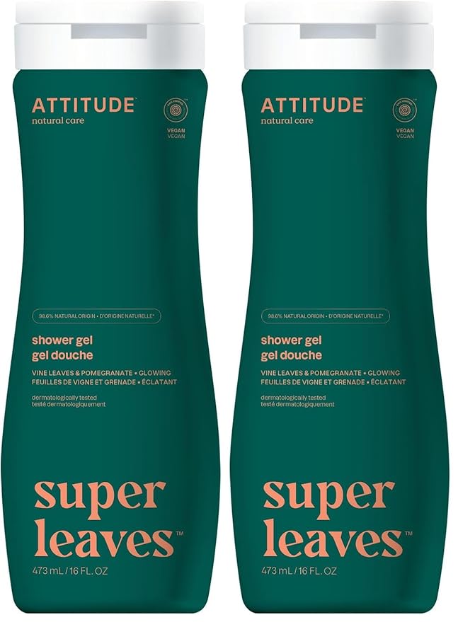 ATTITUDE Body Wash, EWG Verified Shower Gel, Dermatologically Tested, Plant and Mineral-Based, Vegan Personal Care Products, Red Vine Leaves, 16 Fl Oz (Pack of 2)
