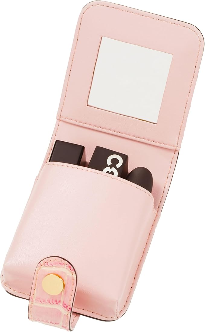 Cockatoo Leather Lipstick Case with Mirror, Women's Portable Lipstick Pouch Travel Cosmetic Bag, Mini Cosmetic Bag (Bright Red)