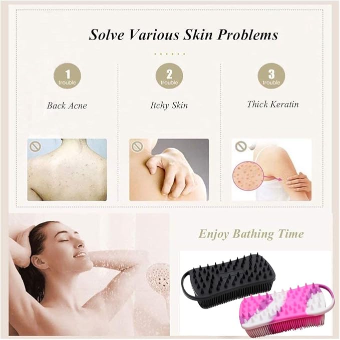 2Pack Dual Sided Silicone Body Scrubber for Exfoliating, Shower&Scalp Massage, 2 in 1 Bath&Shampoo Brush,Soft Body Exfoliator Silicone Loofah Shower Scrubber Brush for All Kinds of Skin