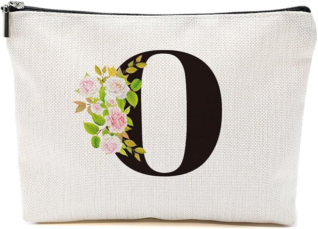 Personalized Makeup Bag, Initial Letter O Makeup Bag for Women Rose Monogram Cosmetic Bags Toiletry Pouch, Monogrammed Gifts for Women Mom Grandma Sister Friends Thanksgiving Christmas Birthday Gift