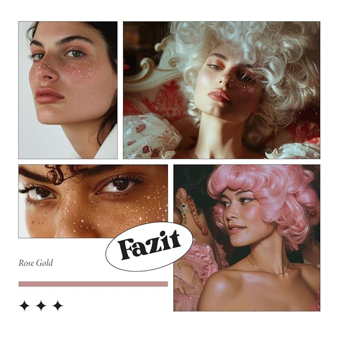 Fazit Makeup Patches - Rose Gold - Face Glitter Makeup Speckles - Glow Up Makeup Patches - Face Glitter Speckles Patches - Cute Glitter Makeup Accessories for Women - Cosmetic Glitter for Face