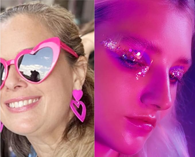 Go Ho Pink Body Glitter Gel and 2 PCS Heart Earrings for Women,Sparkle Holographic Chunky Sequins Glitter Gel with Pink Heart Earrings for Singer Concerts Makeup