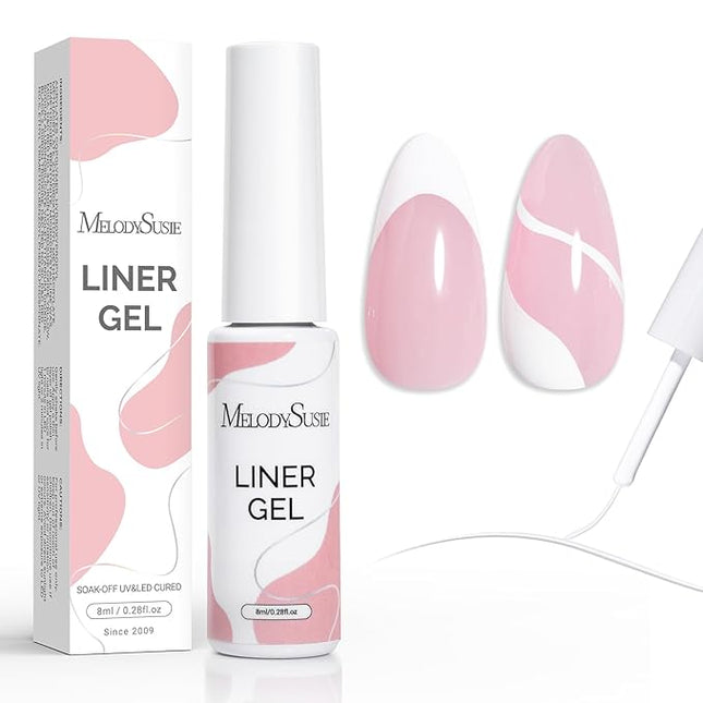 MelodySusie 8ML White Gel Liner Nail Art Polish,for Line and Patterns of Painting,French Nail Tips,DIY Manicure Pedicure for Home DIY Salon Use