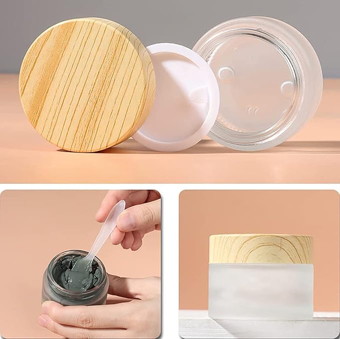 10 Packs 15ml/15g Empty Sample Jars Frosted Glass Cream Jar Bottle with Wood Grain Lid Cosmetic Containers Glass Cream Box Refillable Glass Cream Jar Pot for Makeup Lotion Face Eyeshadow