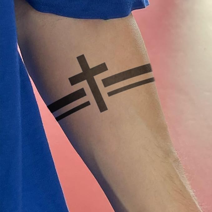 Christian Cross Wrap Around Arm Temporary Tattoo – Religious Faith Curved Band Design for Men, Realistic & Long-Lasting Semi-Permanent Tattoo Sleeve Accent