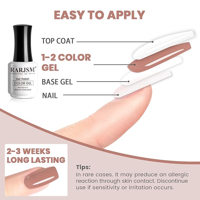 RARJSM Nude Gel Nail Polish Chestnut Pink Neutral Skin Tone Sheer Jelly Gel Polish 1PC 15ml Single Bottle Cream Transparent Pink Nail Gel Polish Soak off UV LED Cured for Home Salon DIY Manicure