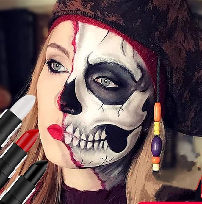 Go Ho 2 PCS Makeup Clown White and Black Cream-Blendable Stick - Eye Black&Face Body Paint Professional Halloween FX Makeup,Safe Facepaint Nose&Lip Smacking for Sports(White+Black)