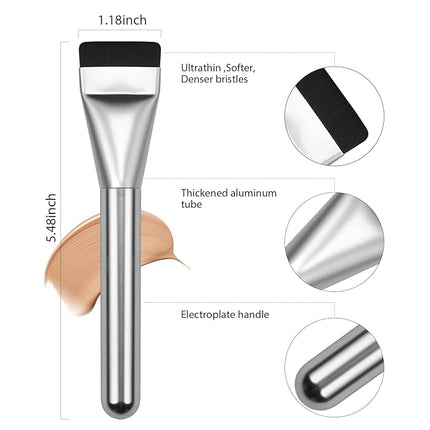 2Pcs Flat Foundation Brush,Face Mask Brush Makeup Spatula Facial Brush for Liquid Foundation Mask,Premium Face Korean Makeup Brush for Blending Cream (Black&Silver)