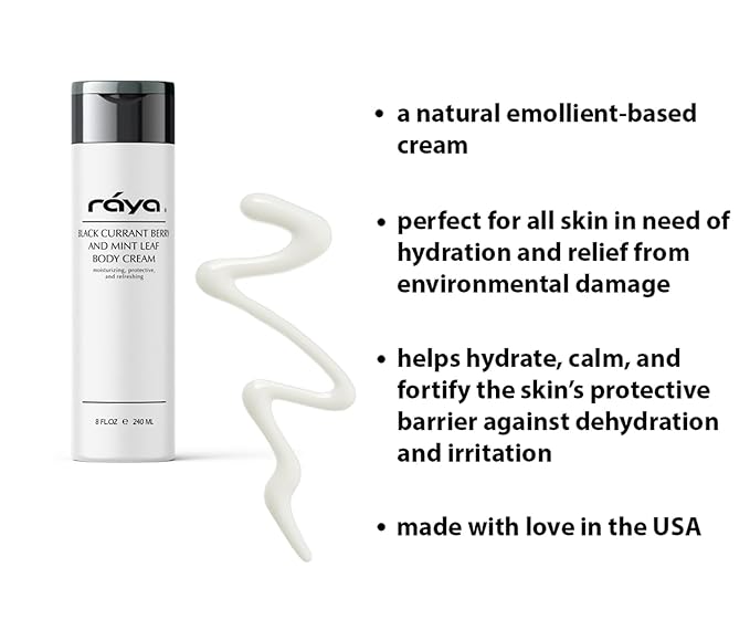 Raya Black Currant Berry and Mint Leaf Body Cream 8 oz (S-522) | Natural & Moisturizing Body Cream | Hydrates, Calms, and Prevents Dehydration and Irritation