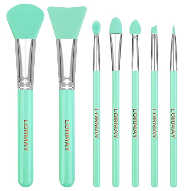 LORMAY 7 Pcs Silicone Brush Applicator Kit for UV Resin Epoxy Art Crafting and Cream Makeup Products (Mint Green)