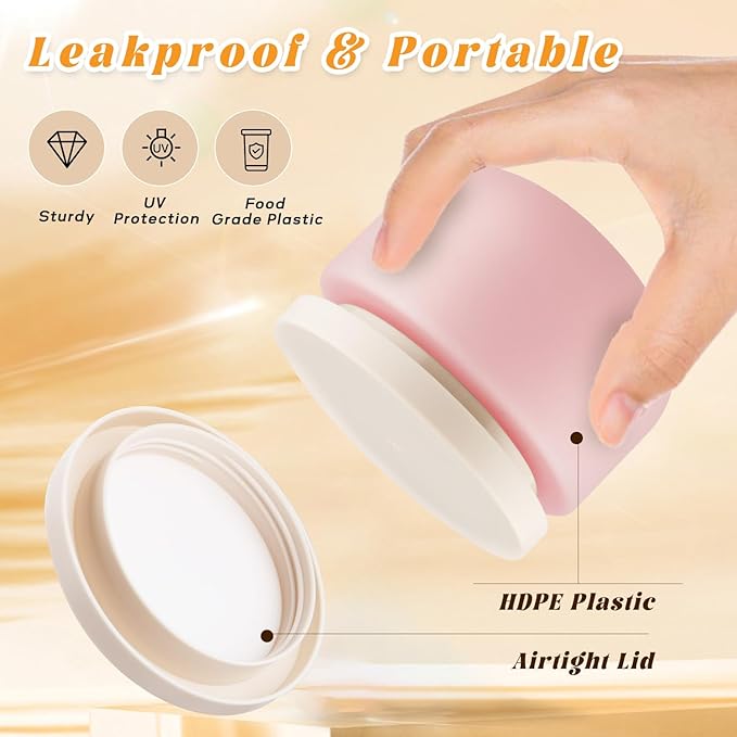 4 Pack 8 OZ Plastic Jars Round Cosmetic Container with Lids,Wide Mouth Soft Slime Jars for Lotion,Hand Cream,Ointments,Makeup,Body Butter,Rhinestone,Samples Pot Travel Make Up Storage (Pink)