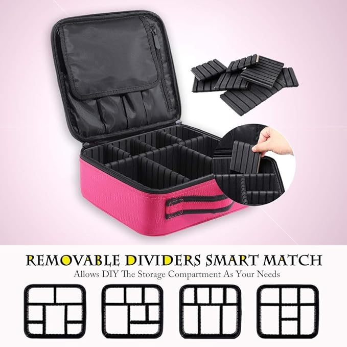 gzcz Travel Makeup Bag 10.4 Inches Professional Cosmetic Case Make Up Bag Cosmetic Brush Organizer Bag with Adjustable Divider, Storage Case for Girls and Women(S-Rose Red)