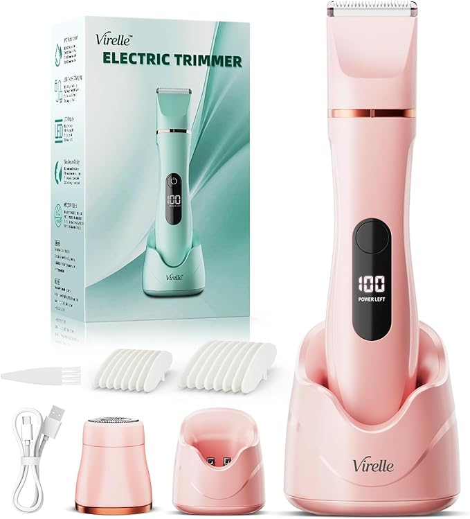 Bikini Trimmer for Women - Painless Waterproof Electric Razor Remover Foil Shaver for Leg, Body, Armpit & Facial Hair, Cordless with Ceramic Blade,USB Charging Dock, Travel Size, Gifts for Her, Pink