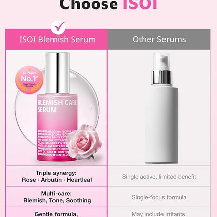 ISOI Blemish Care Up Serum for Face, Vegan Hydrating Serum for Smooth & Glass Skin Effect, Skin Barrier & Moisture Balance for Women, Arbutin & Rose Otto Oil, Korean Skin Care (2.36 fl. oz, 70ml)
