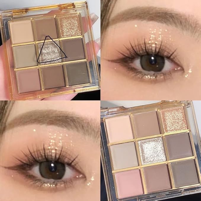 Kayswang eye shadow 9 colors eyeshadow palette eyeshadow stick eye shadow palette makeup Eyeshadow brush glitter Eyeshadow primer cream long lasting waterproof （pink grey）