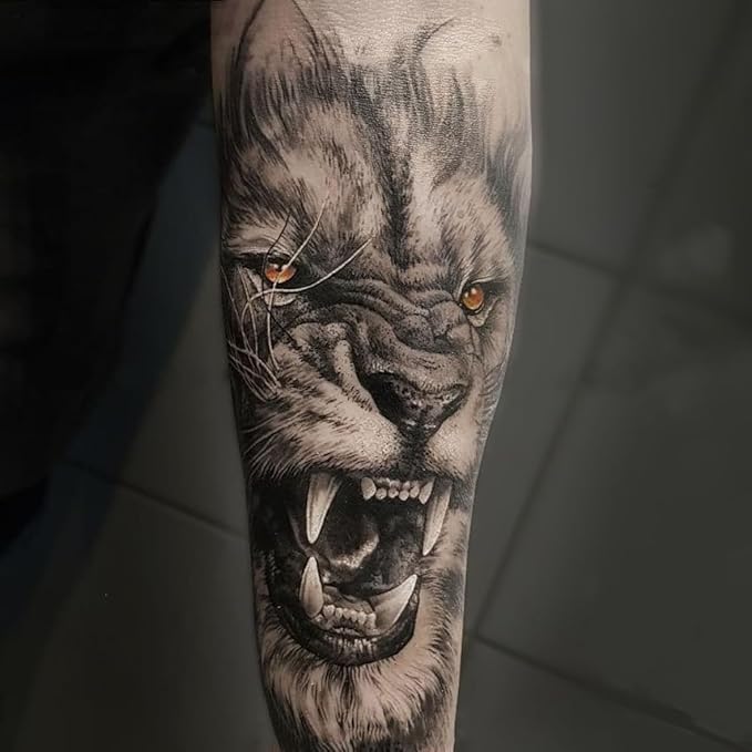 Large Temporary Tattoos Women Temporary Neck Tattoos Temporary Realistic Flower Chest Tattoo for Adults (Lion)