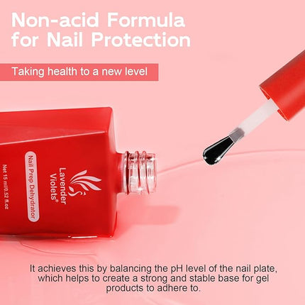 Lavender Violets 15ml Acid Free Professional Nail Dehydrator Prep for UV Gel Polish Acrylic Nails Fast Dry Natural Nail Manicure Bonder 0.52oz A107