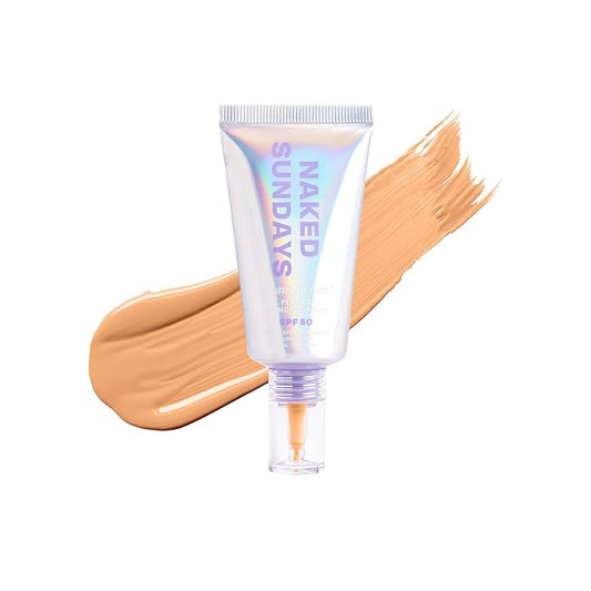 Naked Sundays BeautyScreen™ SPF 50 Mineral Peptide Foundation Tint 2-in-1 Skin Tint & Mineral Sunscreen- Radiant, Buildable Coverage, Acne-Safe (3.5 Light Medium Cool, 1.01 Oz)