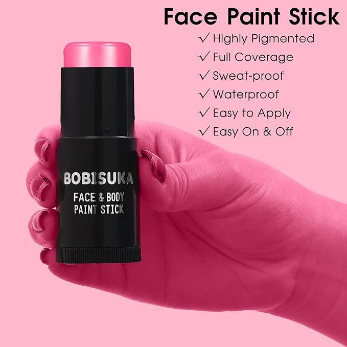 BOBISUKA Pink Face Body Paint Stick, Waterproof Pink Eye Black Sticks for Sports, Face Painting Kit for Halloween Makeup SFX Cosplay Special Effects Costume Parties Stage