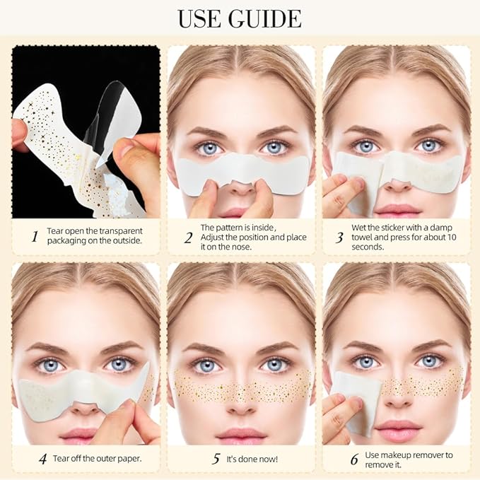 ACTHINK Face Glitter Freckles, Gold Glitter Freckles Face Tattoo Makeup Patches, Glitter Tattoo for Women Girls Make Up Costume Parties (6 pcs Gold，6 pcs Brown)