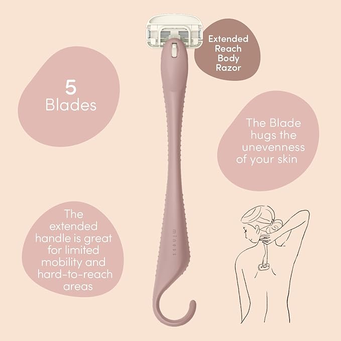 Kai Miness Extended Reach Body Razor, Gentle Beauty Groomer for Hair Removal, Ideal for Shaving in Hard-to-Reach Areas, Japanese Steel Removes Body Hair