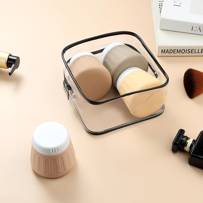 Gemice 4 OZ Travel Size Containers for Toiletries, Leak-Proof Silicone Slime Jars with Lids, BPA Free Small Round Cosmetic Slime Container for Lotion, Cream, Ointments, Travel Storage (4 Pack)