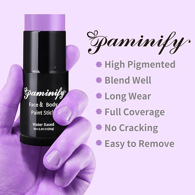 Light Purple Face Paint Stick,Water-Based Lavender Purple Body Paint Stick,Washable Full-Coverage Halloween Face Painting for Ursula Costume,Professional SFX Makeup for Cosplay,1.06 OZ