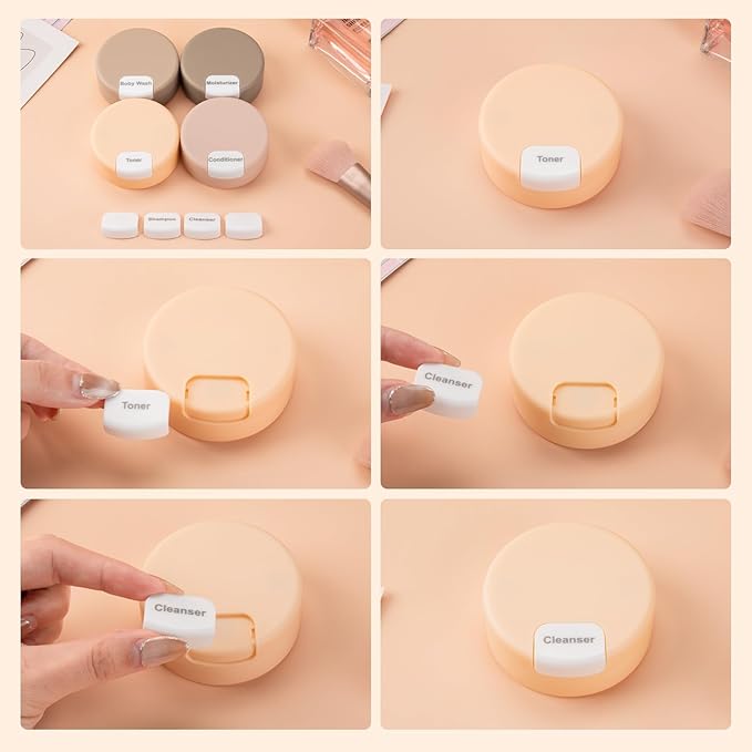 Gemice Travel Containers for Toiletries, Magnetic Travel Containers, TSA Approved Cream Jars with Toiletry Bag, Leak-proof Small 1oz Capsules Set with Multiple Labels for Organization (4 Pack)