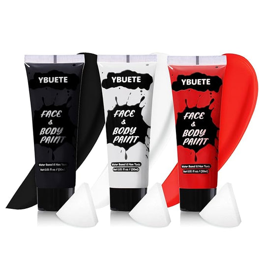 3Pcs Face Body Paint, Professional Paint for Halloween Cosplay Costume Party, Full-coverage Multi-Color Cream Makeup Body Paint for Adult Halloween Cosplay SFX Makeup Paint (White+Black+Red)