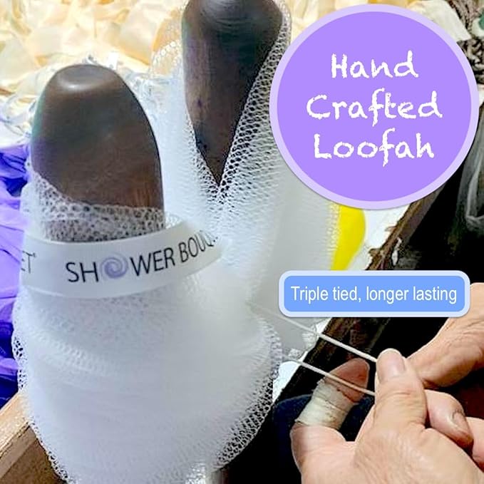 Loofah-Bath-Sponge Hot-Lacey-Mesh // 4-Sexy-Lace-Colors by Shower Bouquet / 2-Scrubs-in-1 Large Full 60g Pouf Body Luffa Loofa Loufa Puff - Exfoliate, Cleanse Skin with Luxurious Bathing Accessories