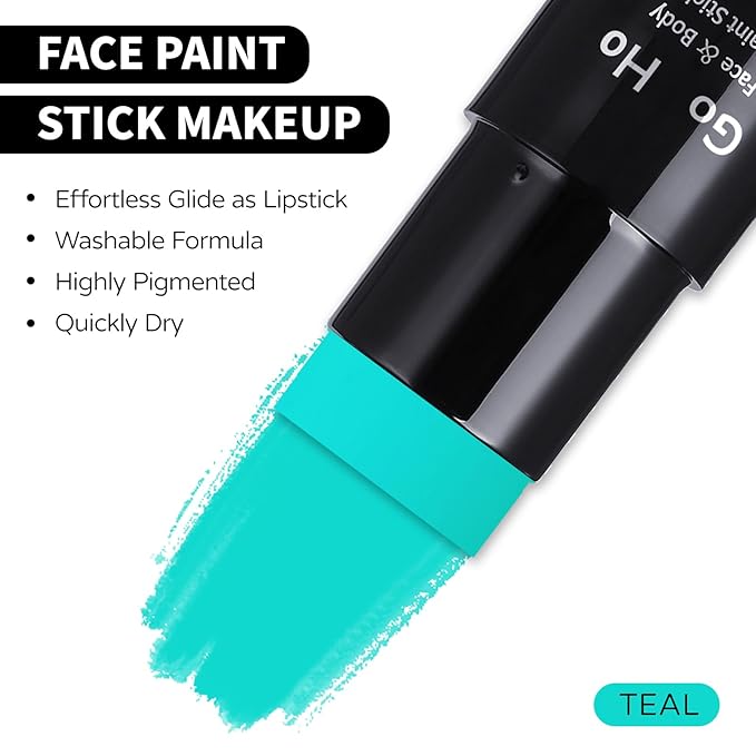 Go Ho Teal Face Body Paint Stick,Water Based Washable Face Paint Stick,Non-toxic Full-coverage Cream Teal Body Paint for Adults Children Halloween Sally Mermaid Skeleton Cosplay SFX Makeup