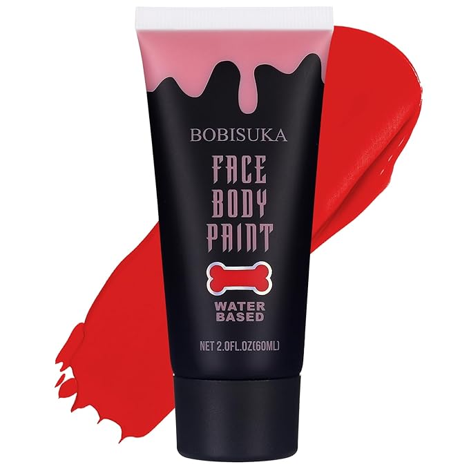 BOBISUKA Red Face Body Paint, Water Based Face Painting for Art Theater Halloween Party Cosplay Clown SFX Makeup for Women Adults, Non-Toxic Washable