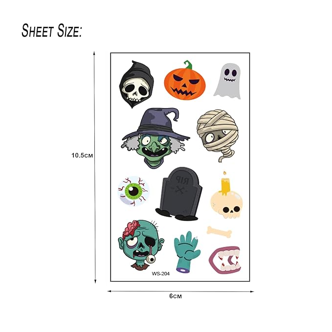 Temporary Tattoos for Kids Halloween Makeup, 120Pcs Cartoon Tattoos (11 Sheets) Waterproof Fake Tattoo Body Art Stickers Children Party Decoration Supplies Gifts Favors Girls Boys Halloween
