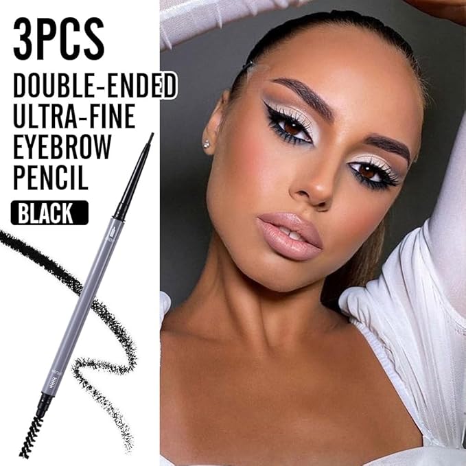 3 Pcs Black Eyebrow Pencils for Women,with Spoolie Brush,Eyebrow Pencil Soft Textured,Waterproof Sweat-proof for Fills in Sparse Areas and Gaps Create a Natural Eye Brow,Vegan & Cruelty-Free