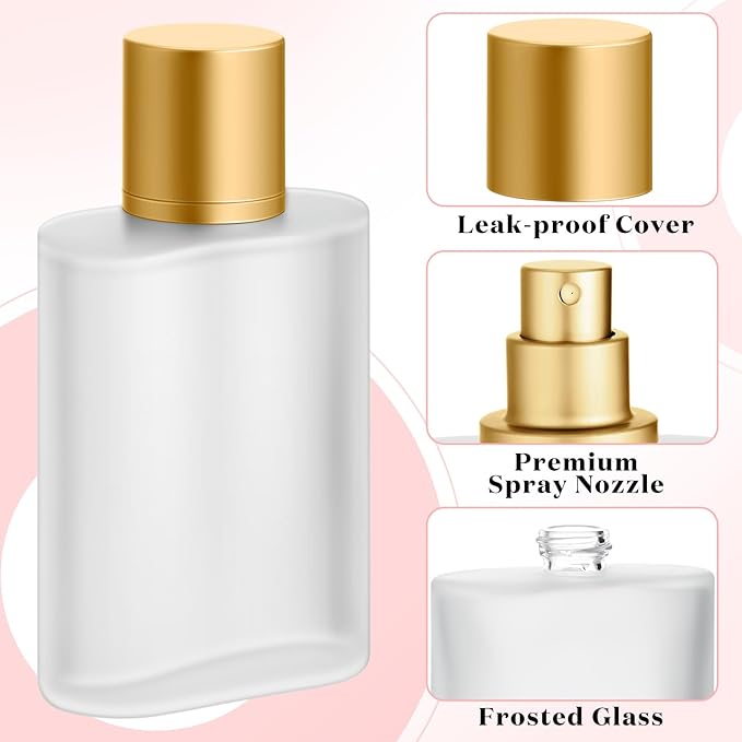 Tessco for you 6 Pcs 1.7 Ounces Perfume Bottles Empty Frosted Glass Spray Bottles 50ml Refillable Atomizer Perfume Dispenser Fine Mist Atomizer Cosmetic Make up Container (Gold)